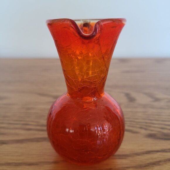 Mini Crackle Glass Pitcher Boho Shabby Chic Window Tabletop Dresser Mini Vase - Picture 5 of 11